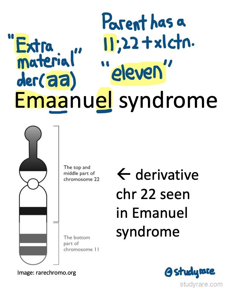 Emanuel syndrome: derivative chr 22 with extra material from chromosomes 11 and 22