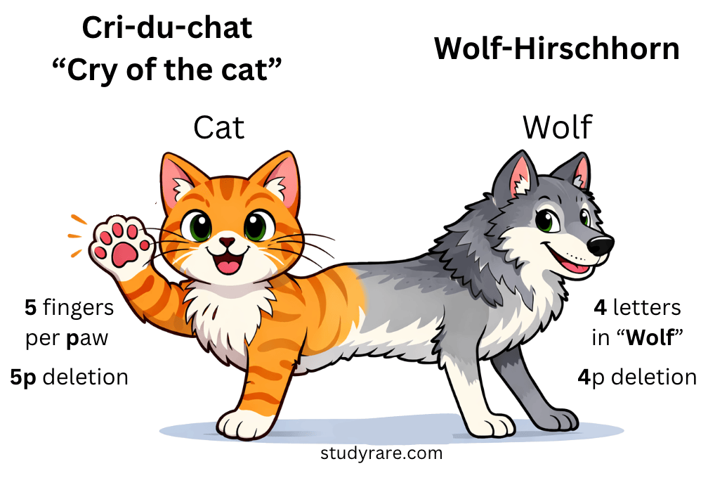 Cat-wolf mnemonic for the 5p and 4p terminal deletions